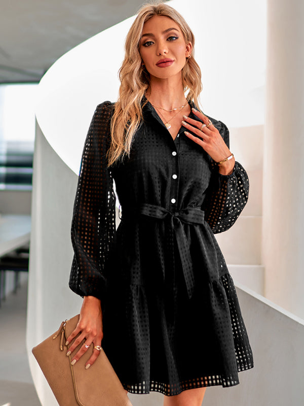 Women's single breasted slim fit solid Plaid Dress