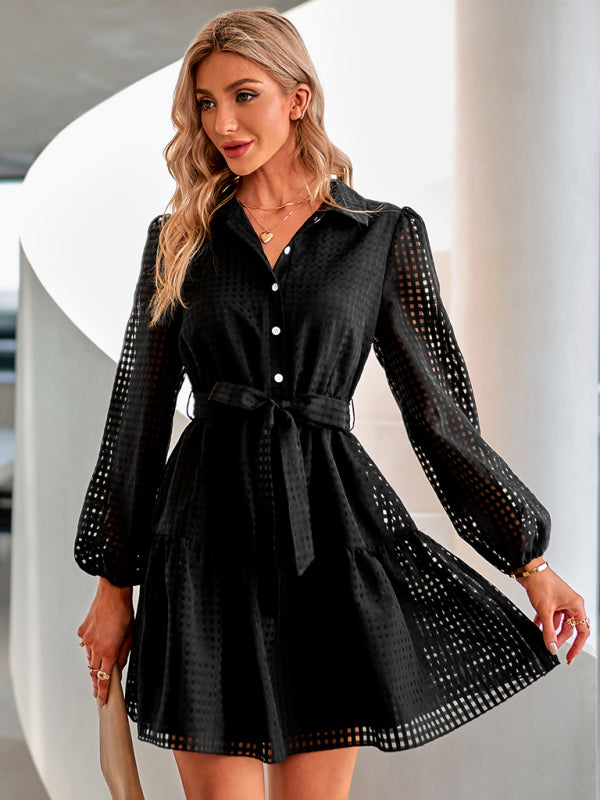 Women's single breasted slim fit solid Plaid Dress