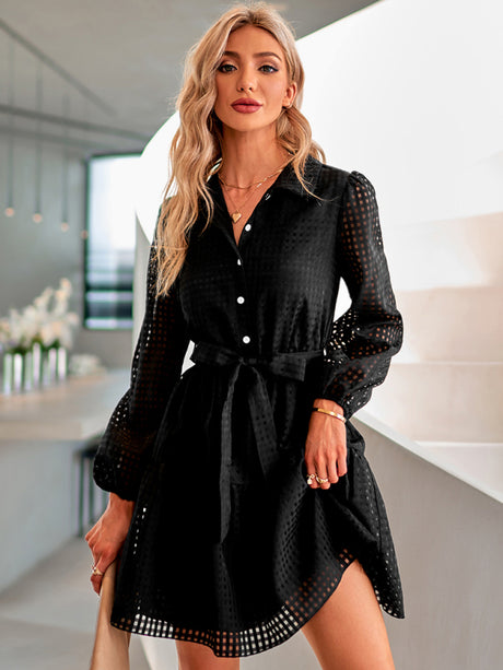 Women's single breasted slim fit solid Plaid Dress