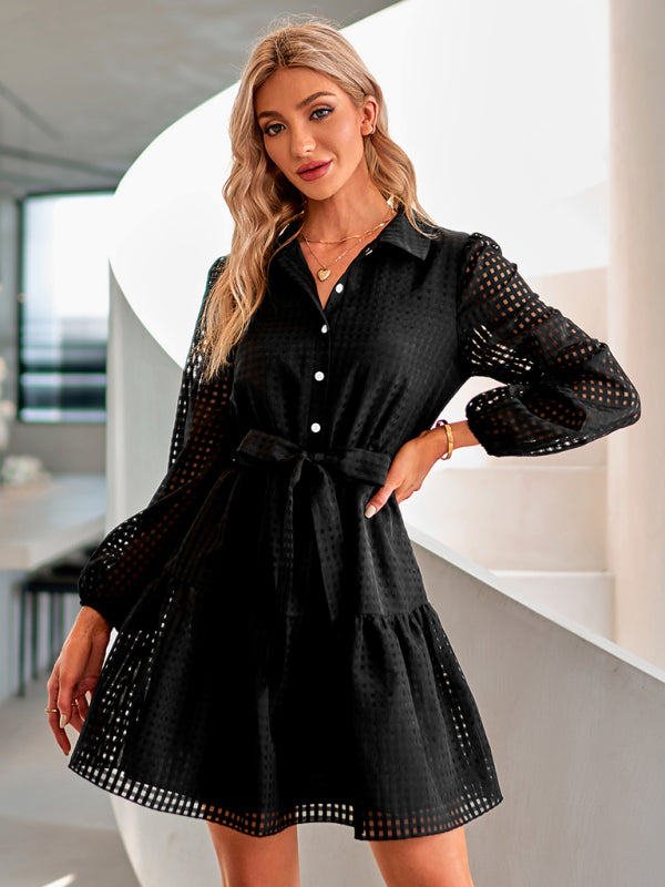 Women's single breasted slim fit solid Plaid Dress