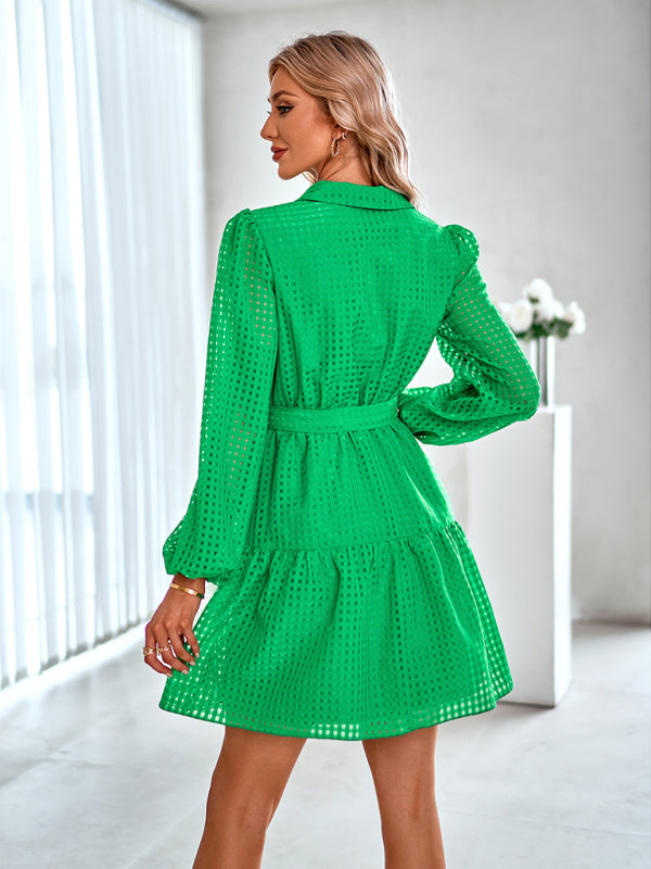 Women's single breasted slim fit solid Plaid Dress