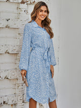 Women's fashion cardigan slim waistband Printed Dress