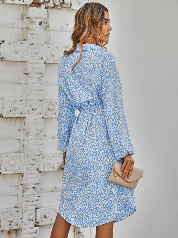 Women's fashion cardigan slim waistband Printed Dress