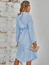 Women's fashion cardigan slim waistband Printed Dress