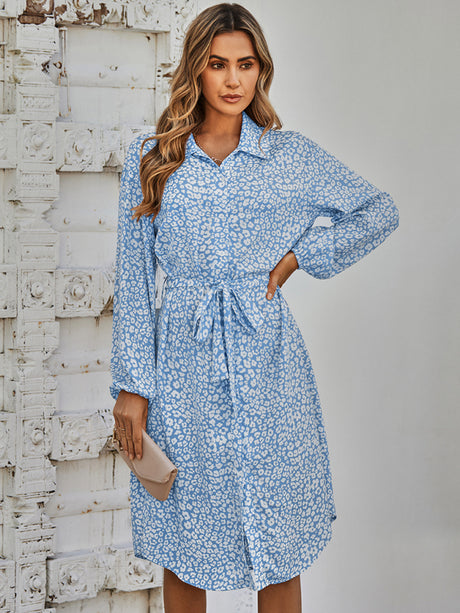 Women's fashion cardigan slim waistband Printed Dress