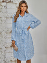 Women's fashion cardigan slim waistband Printed Dress