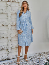 Women's fashion cardigan slim waistband Printed Dress