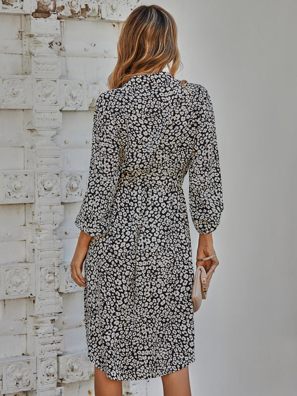 Women's fashion cardigan slim waistband Printed Dress