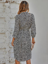 Women's fashion cardigan slim waistband Printed Dress