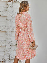 Women's fashion cardigan slim waistband Printed Dress