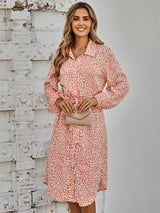 Women's fashion cardigan slim waistband Printed Dress