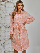 Women's fashion cardigan slim waistband Printed Dress