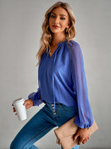 Women's fashion V-neck Pullover solid color chiffon shirt