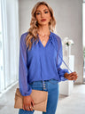 Women's fashion V-neck Pullover solid color chiffon shirt