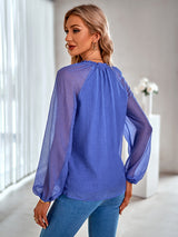 Women's fashion V-neck Pullover solid color chiffon shirt