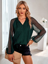 Women's fashion V-neck Pullover solid color chiffon shirt