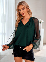 Women's fashion V-neck Pullover solid color chiffon shirt