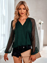 Women's fashion V-neck Pullover solid color chiffon shirt
