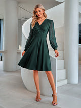 Women's trend V-neck solid color Jacquard Dress