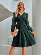 Women's trend V-neck solid color Jacquard Dress