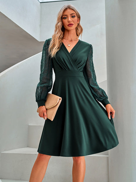 Women's trend V-neck solid color Jacquard Dress