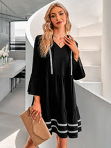Women's casual solid color V-neck Ribbon Dress