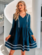 Women's casual solid color V-neck Ribbon Dress