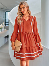 Women's casual solid color V-neck Ribbon Dress