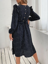 Women's ruffle polka dot long sleeve dress