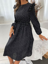 Women's ruffle polka dot long sleeve dress