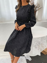 Women's ruffle polka dot long sleeve dress