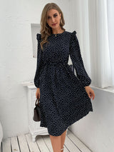 Women's ruffle polka dot long sleeve dress