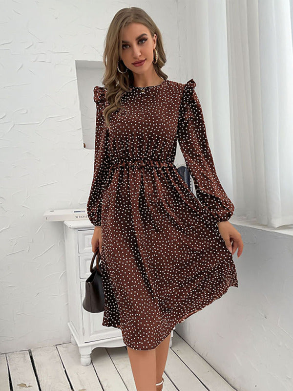 Women's ruffle polka dot long sleeve dress