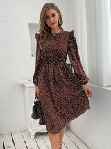 Women's ruffle polka dot long sleeve dress