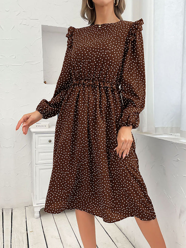 Women's ruffle polka dot long sleeve dress