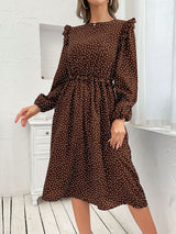 Women's ruffle polka dot long sleeve dress