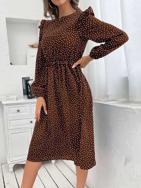 Women's ruffle polka dot long sleeve dress