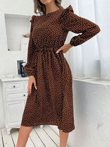 Women's ruffle polka dot long sleeve dress