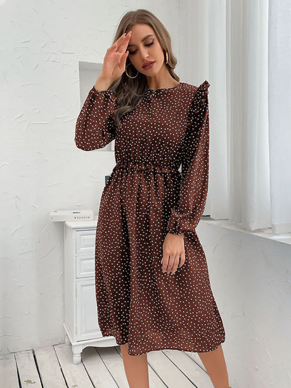 Women's ruffle polka dot long sleeve dress
