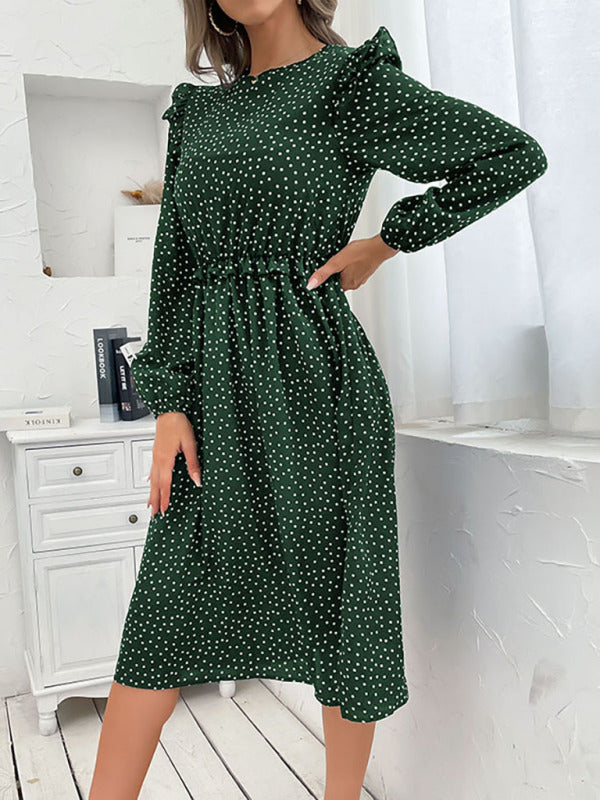 Women's ruffle polka dot long sleeve dress
