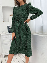 Women's ruffle polka dot long sleeve dress