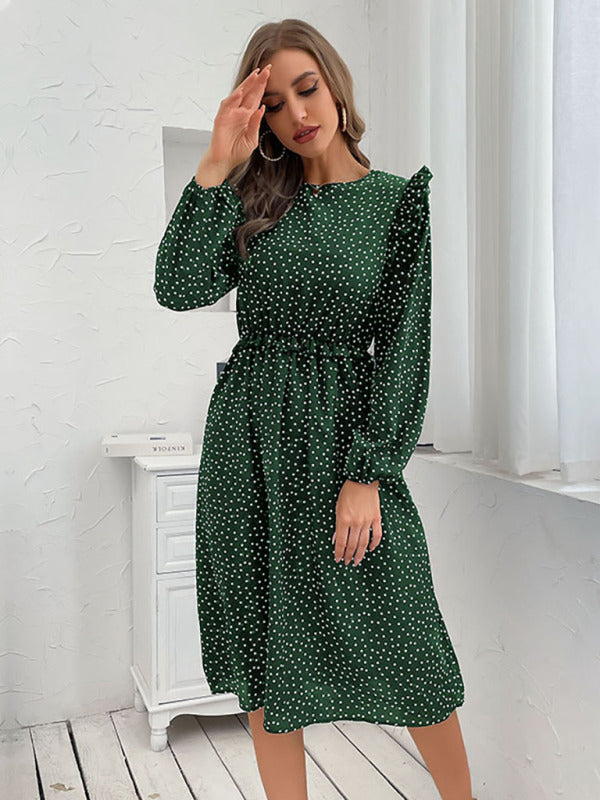 Women's ruffle polka dot long sleeve dress