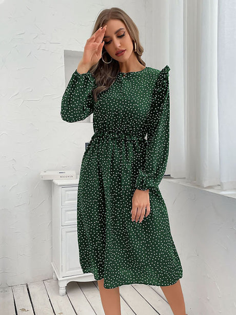 Women's ruffle polka dot long sleeve dress