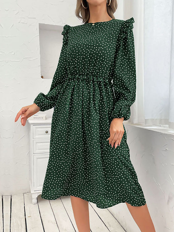 Women's ruffle polka dot long sleeve dress