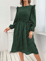 Women's ruffle polka dot long sleeve dress