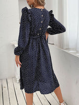 Women's ruffle polka dot long sleeve dress
