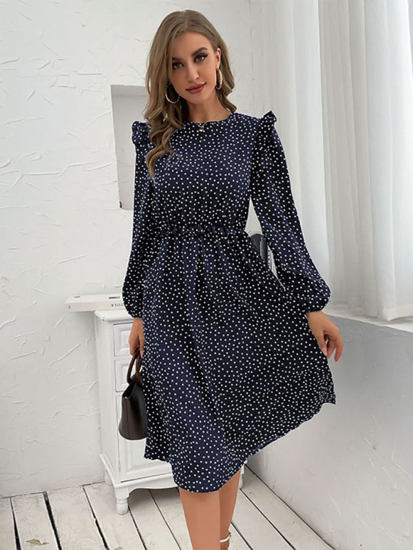 Women's ruffle polka dot long sleeve dress