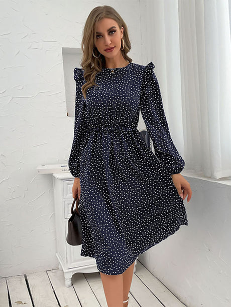 Women's ruffle polka dot long sleeve dress