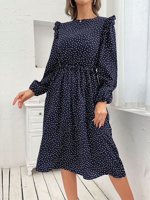 Women's ruffle polka dot long sleeve dress