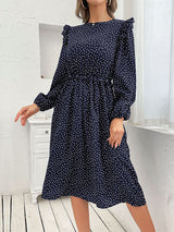 Women's ruffle polka dot long sleeve dress